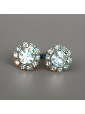 Signed J Crew Clear Crystal Rhinestone Stud Earrings Flower